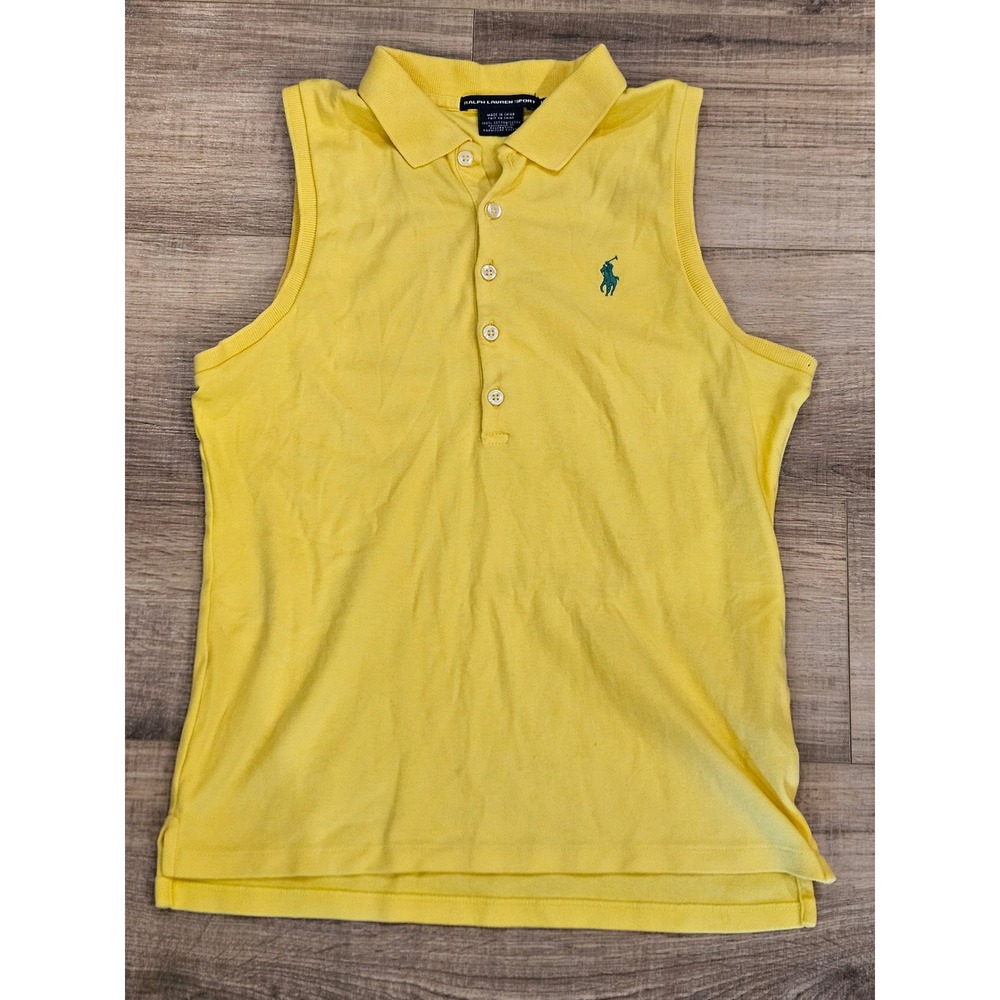 Ralph Lauren Sport Womens M Yellow Sleeveless Polo Shirt Cotton Golf Preppy